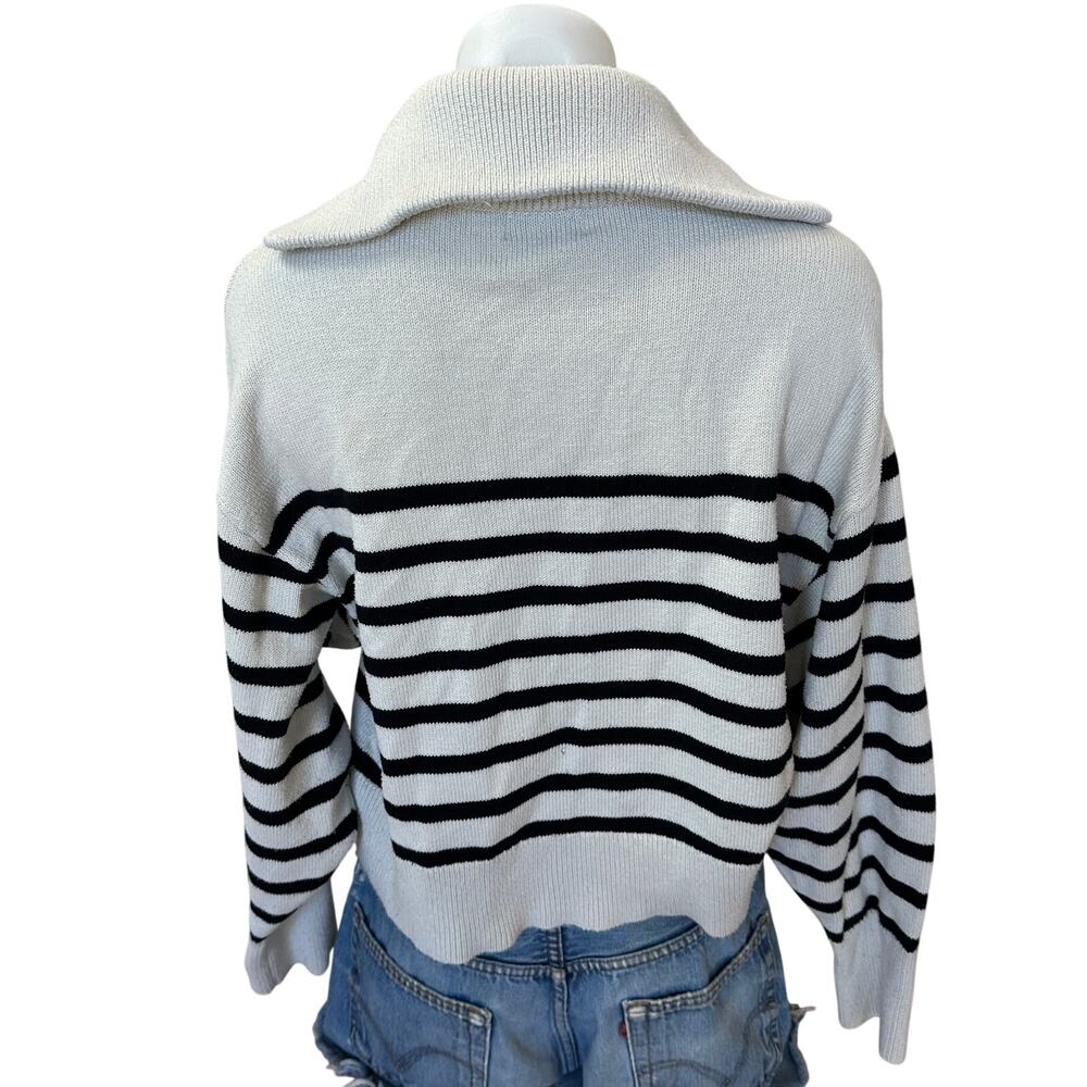Marissa Webb Striped Quarter Zip Sweater SMALL Fold Over Oversized Nautical $265 - Picture 14 of 15
